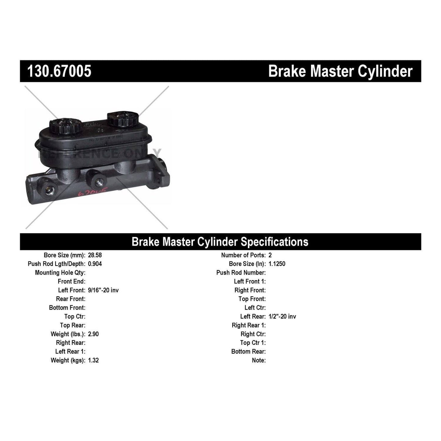 Stoptech Centric Premium Brake Master Cylinder 130.67005