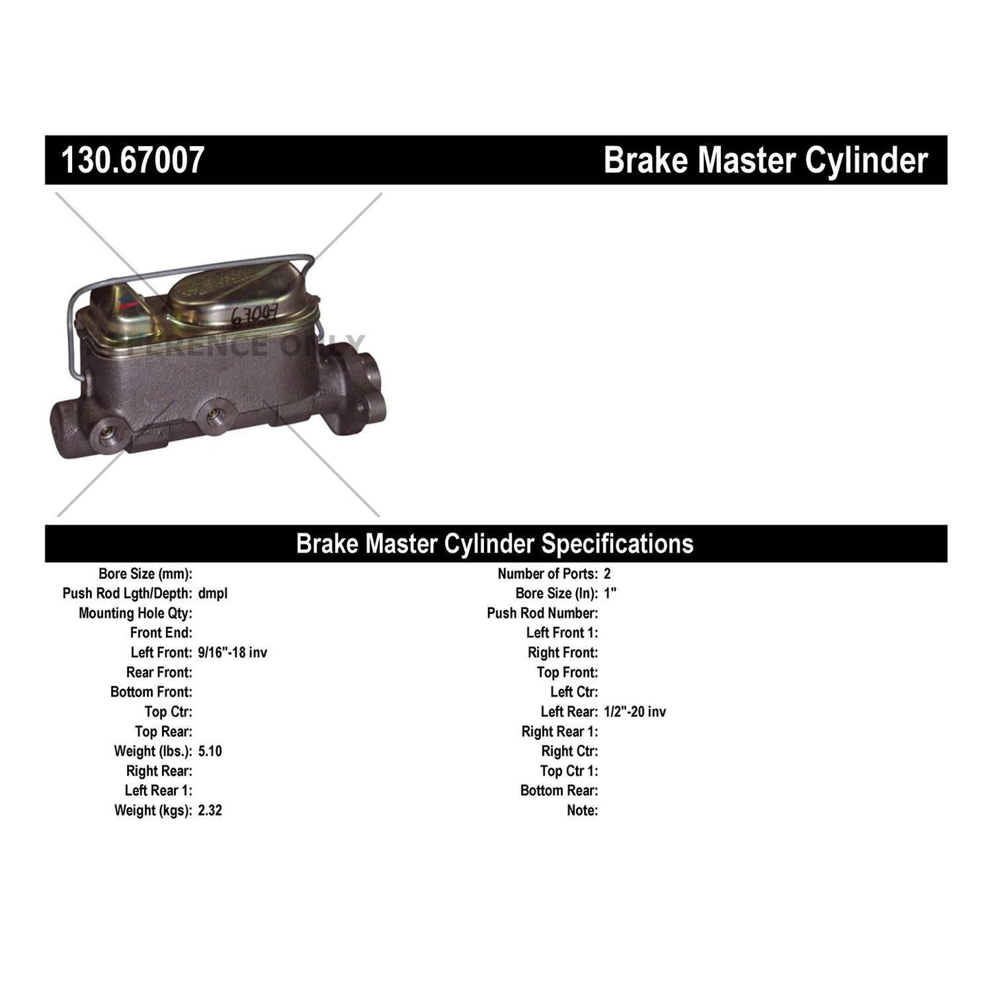 Stoptech Centric Premium Brake Master Cylinder 130.67007