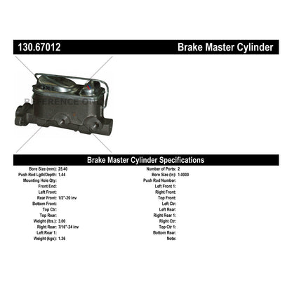 Centric Parts Brake Master Cylinder Premium for Jeep Cherokee 1994-1991 Wrangler 1995-1990 130.67012