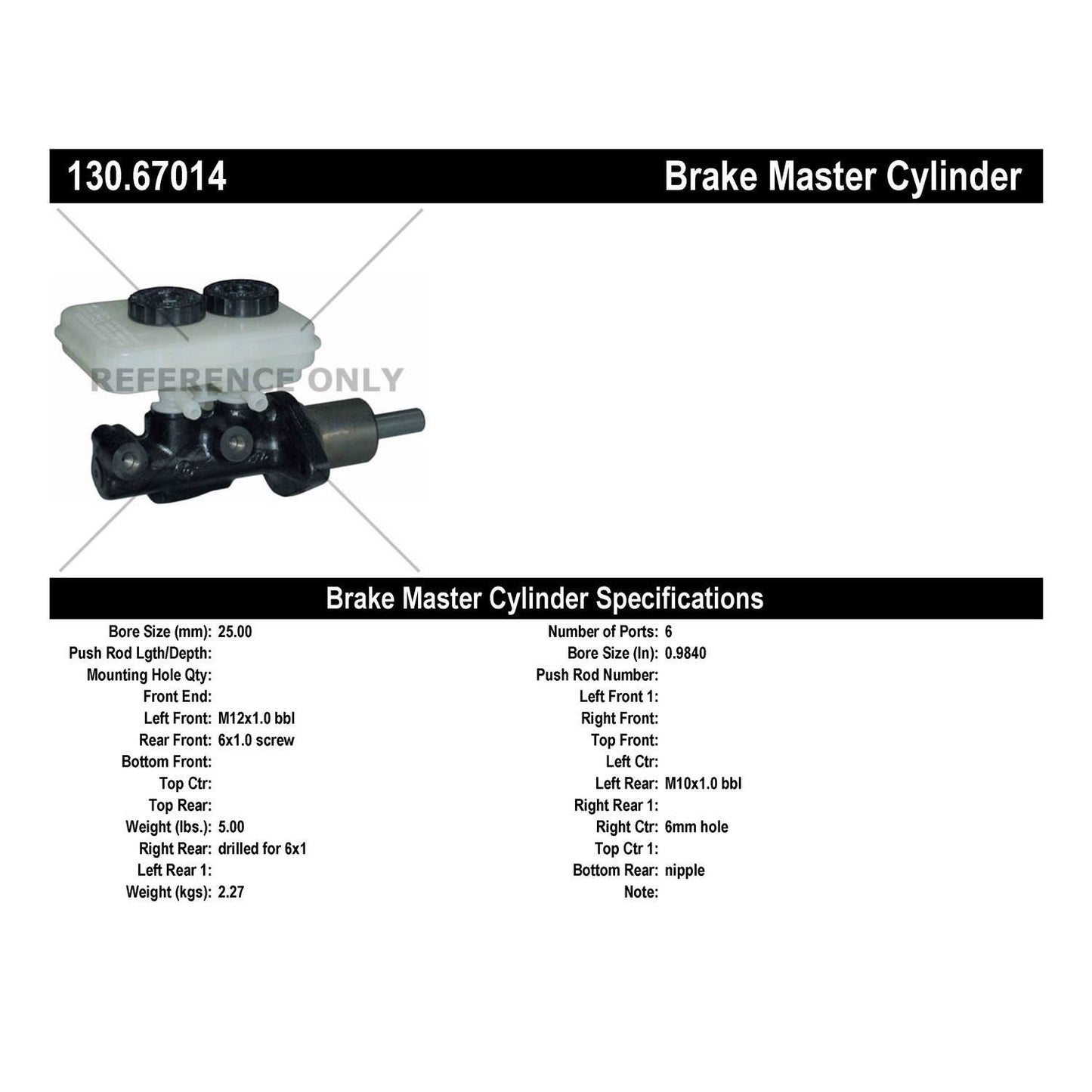 Stoptech Centric Premium Brake Master Cylinder 130.67014