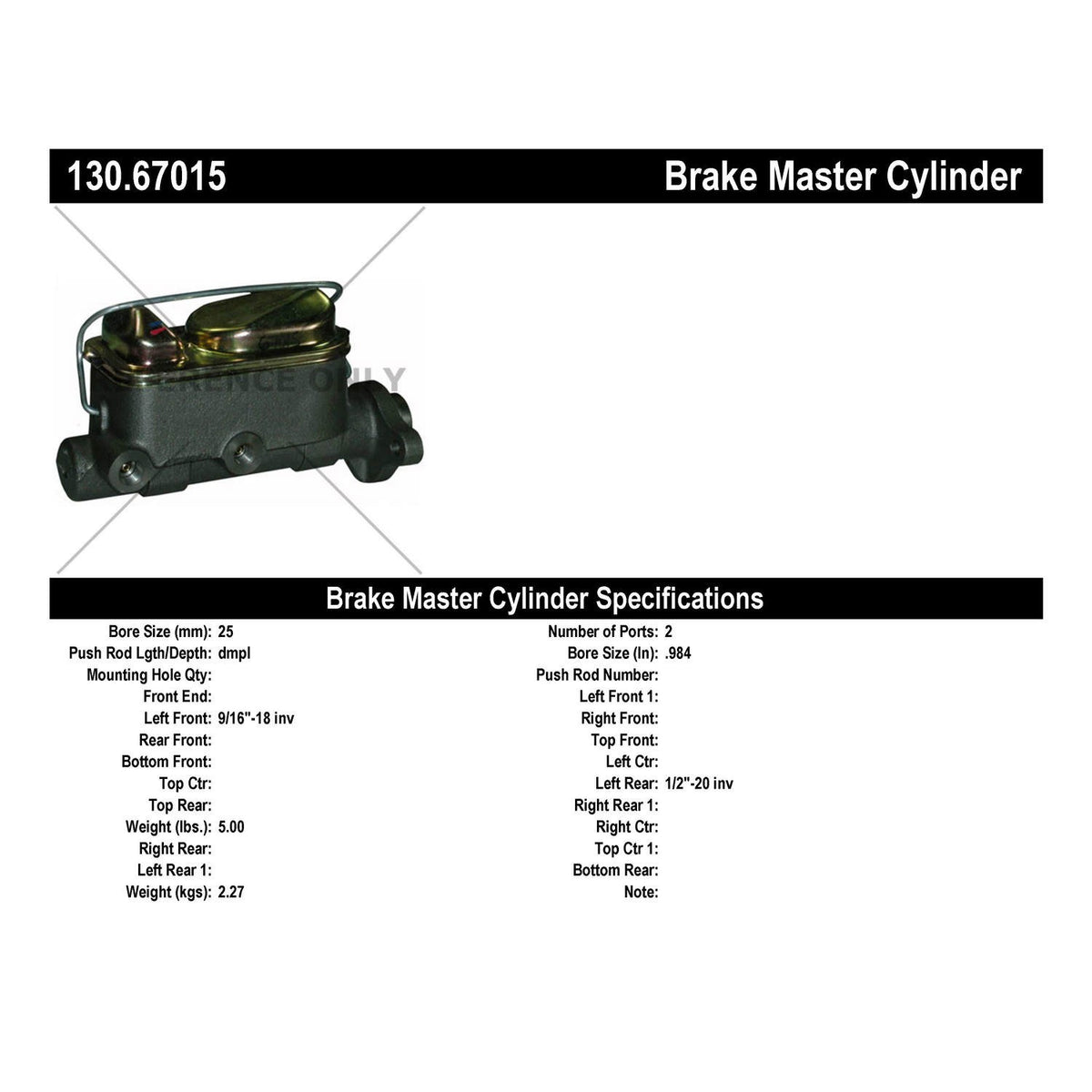 Centric Parts Premium Brake Master Cylinder 130.67015