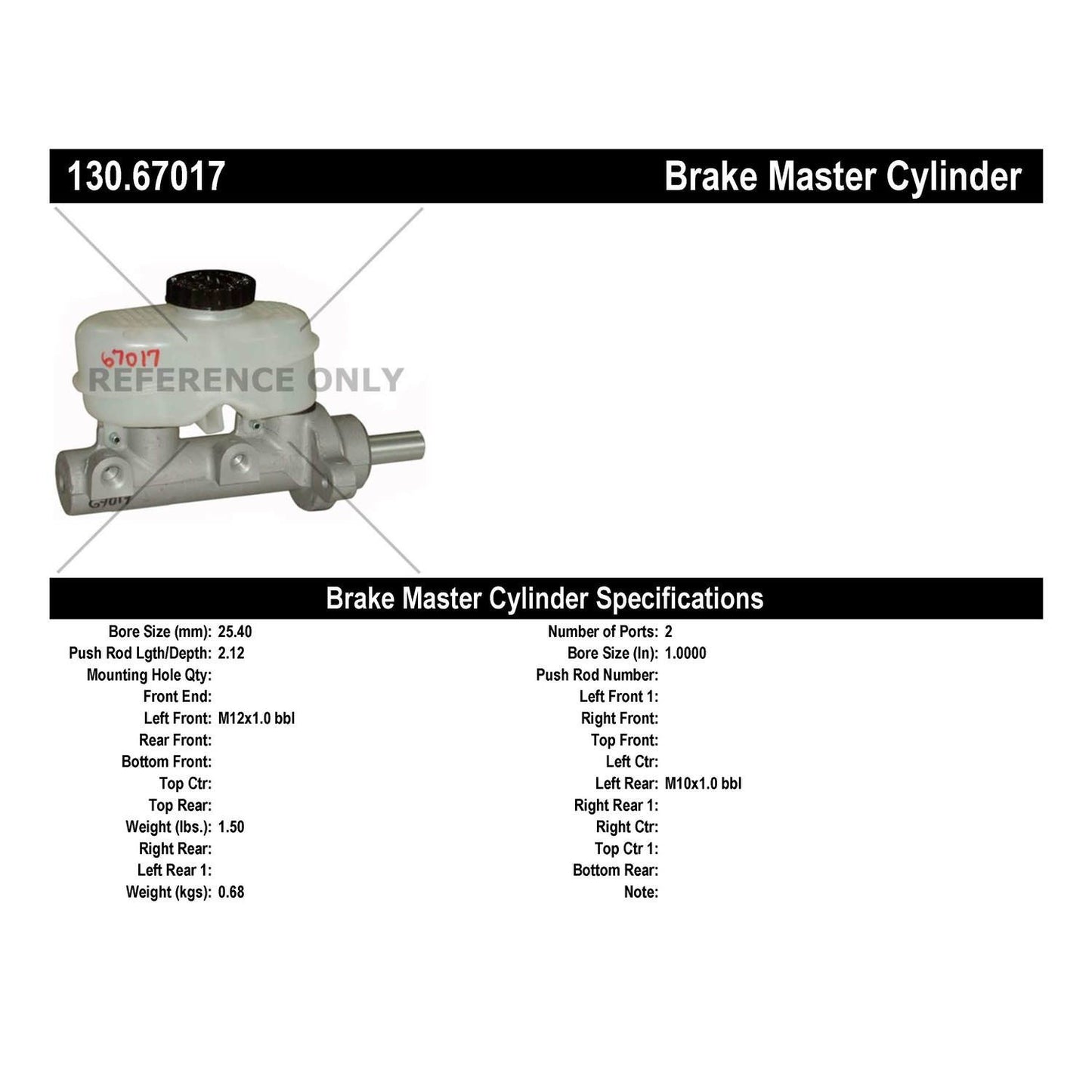 Centric Parts Premium Brake Master Cylinder 130.67017