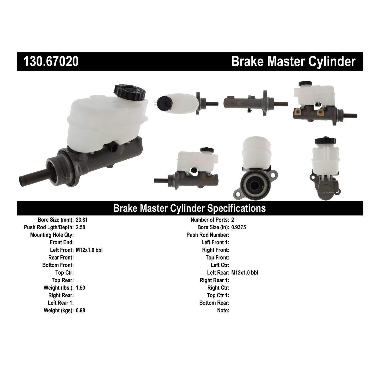 Centric Parts Premium Brake Master Cylinder 130.67020