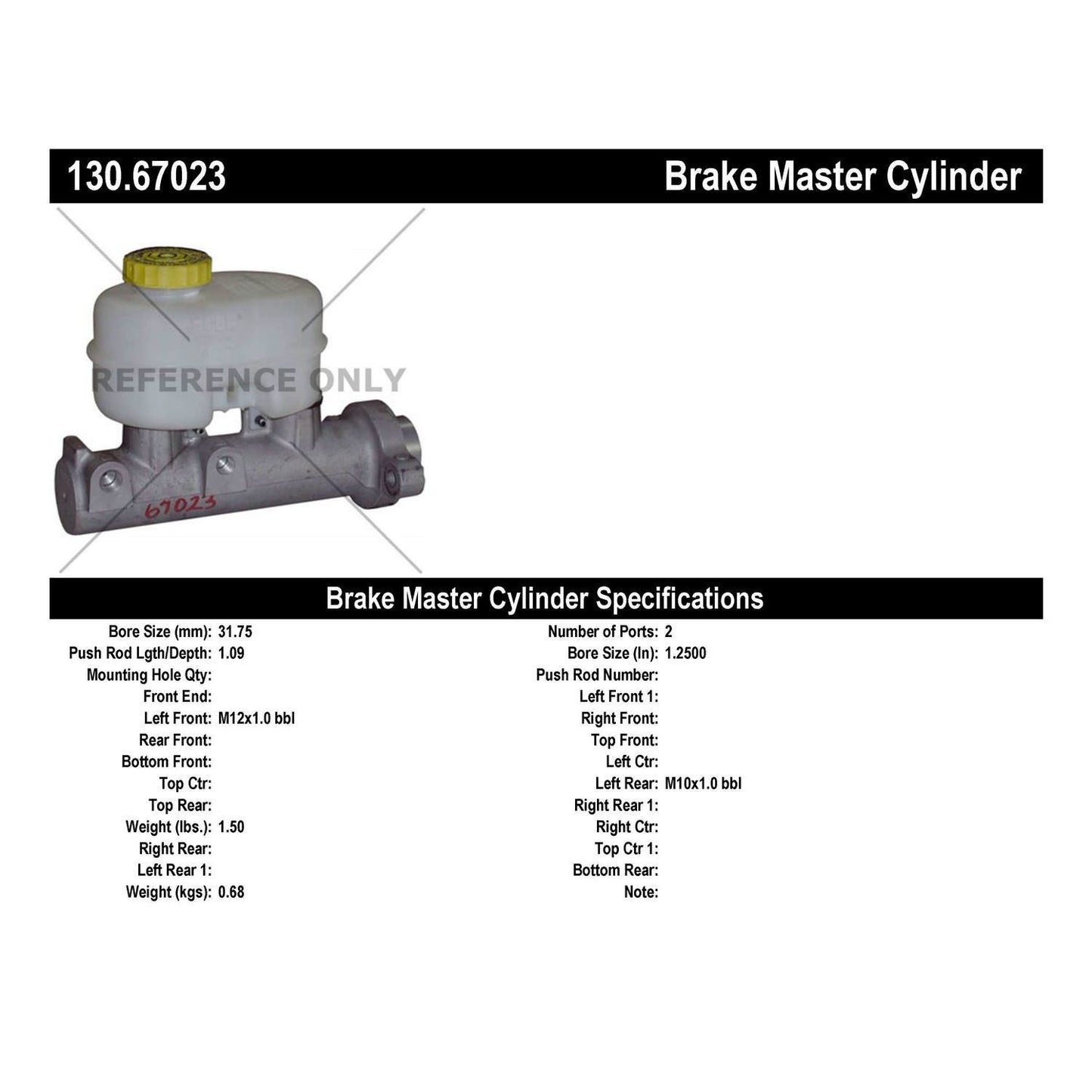 Centric Parts Premium Brake Master Cylinder 130.67023
