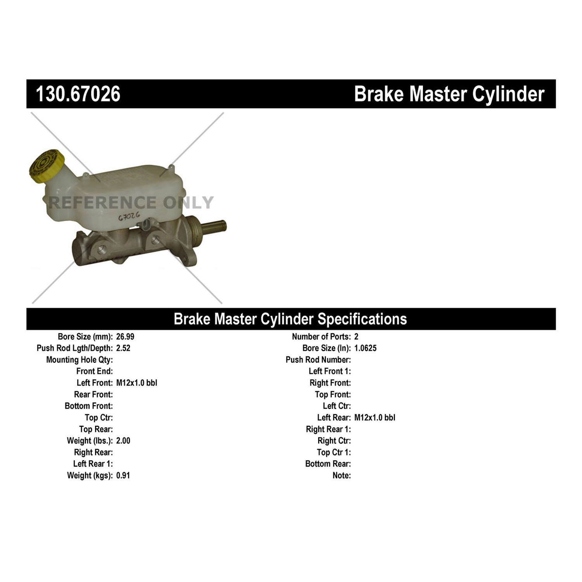 Centric Parts Premium Brake Master Cylinder 130.67026