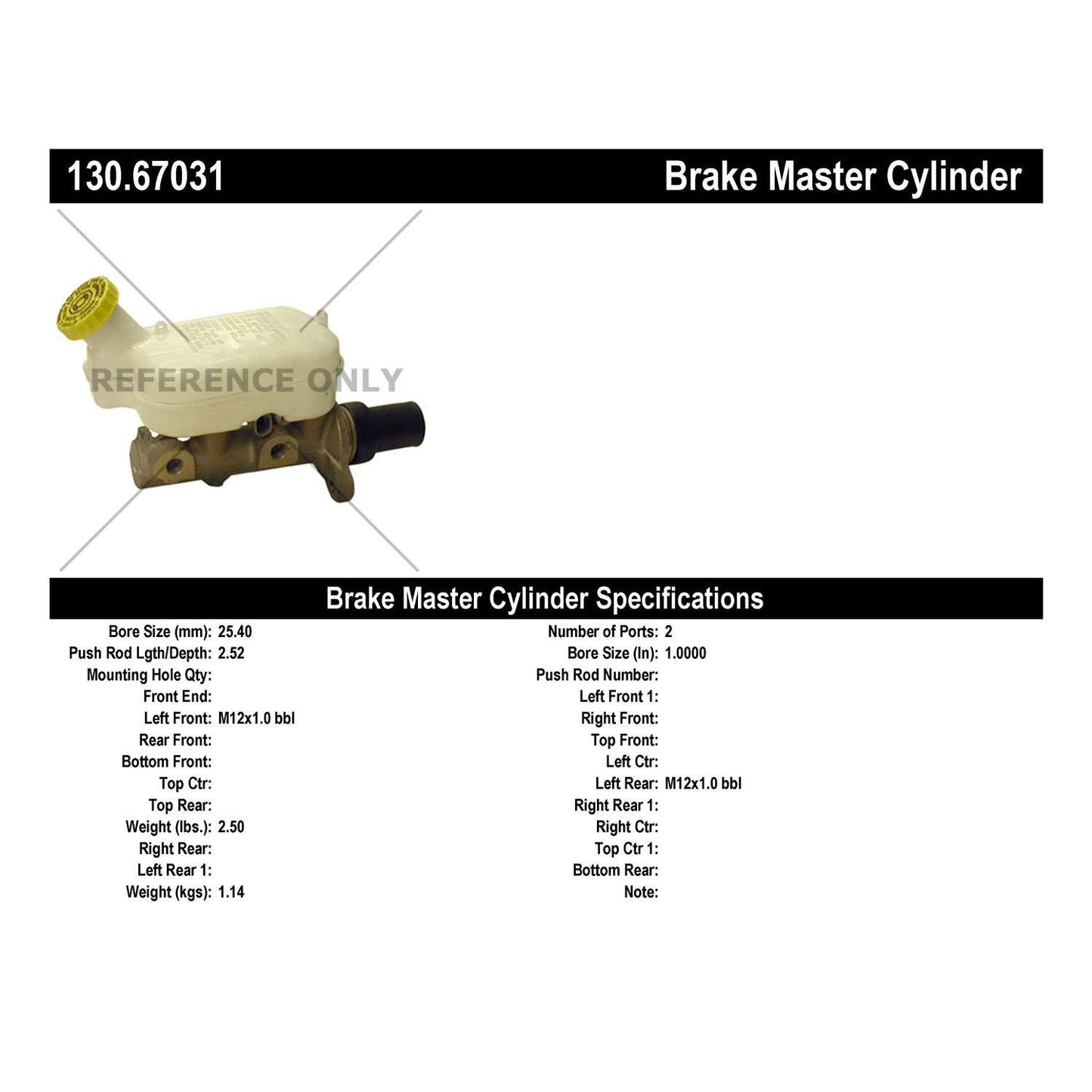 Stoptech Centric Premium Brake Master Cylinder 130.67031