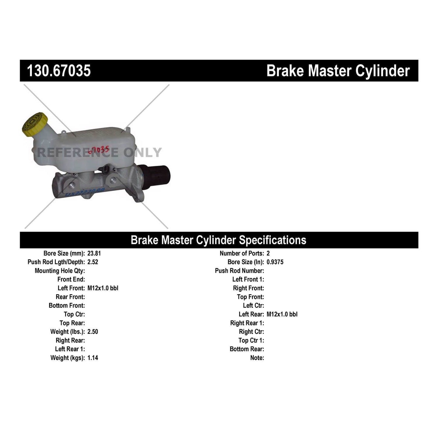 Centric Parts Brake Master Cylinder Premium for 2005-2007 Chrysler Town & Country Dodge Caravan Grand Caravan 130.67035