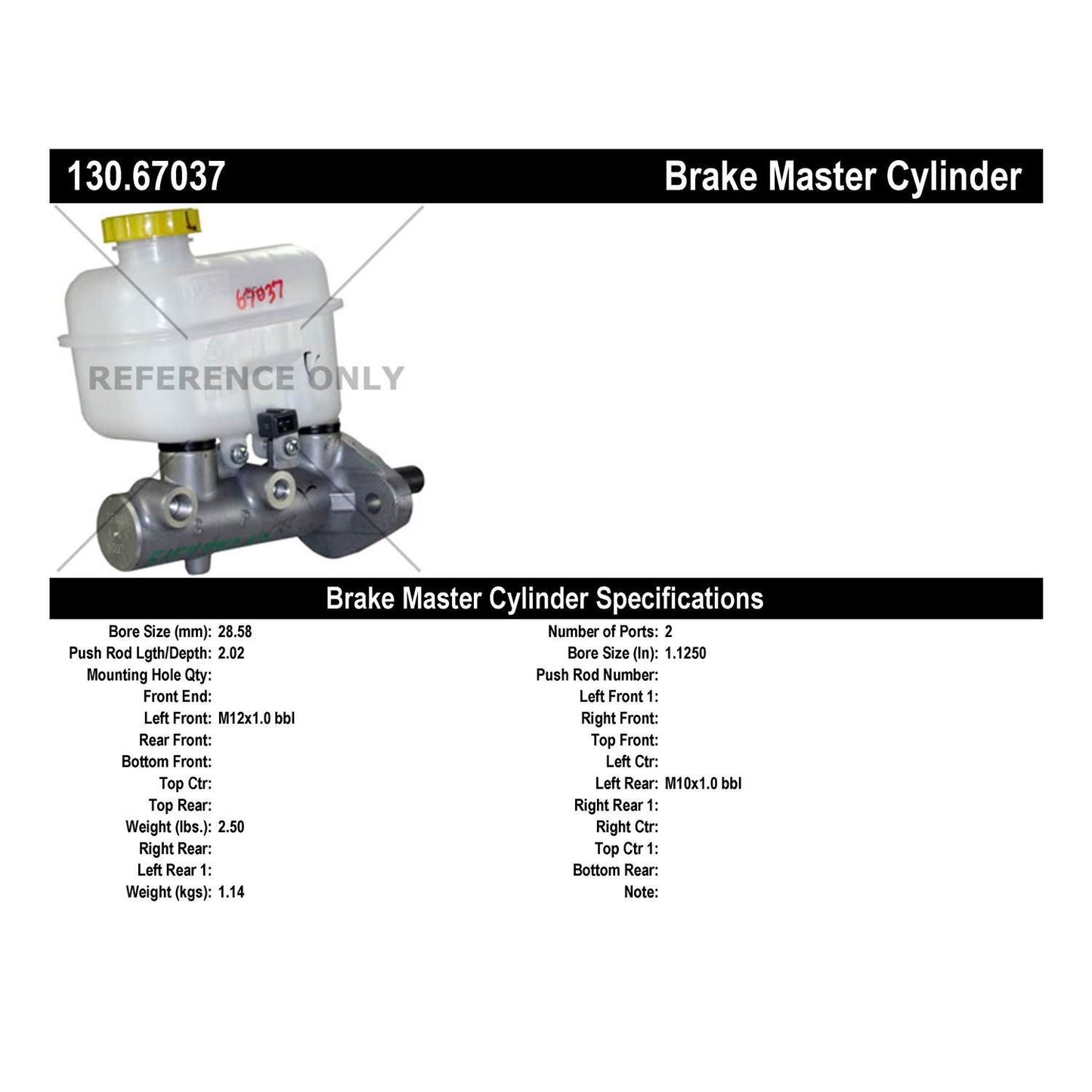 Centric Parts Premium Brake Master Cylinder 130.67037