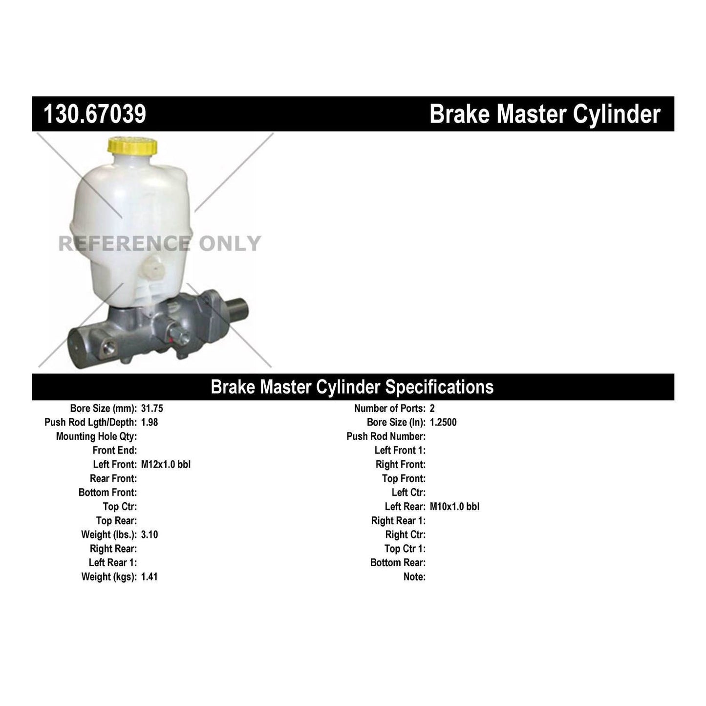 Centric Parts Premium Brake Master Cylinder 130.67039