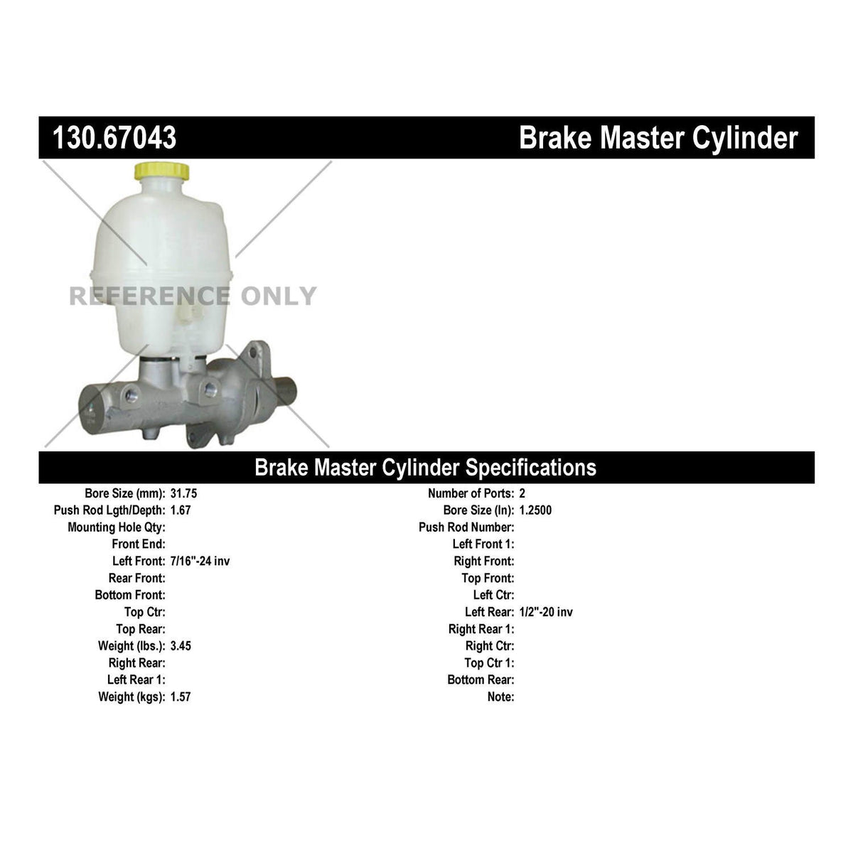 Centric Parts Premium Brake Master Cylinder 130.67043