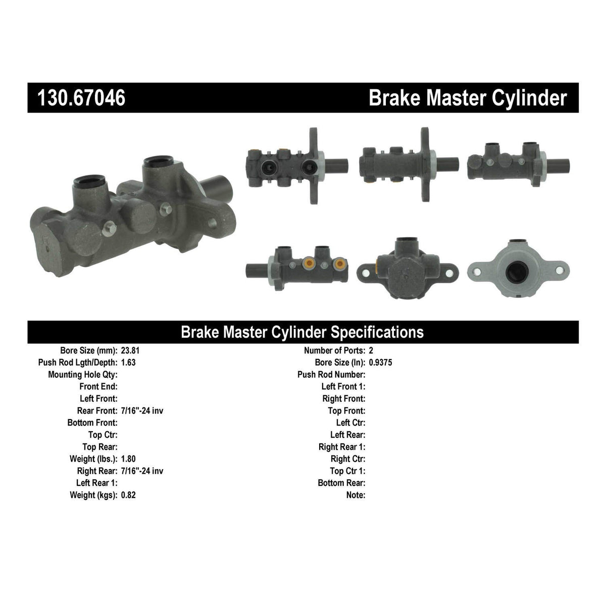 Centric Parts Premium Brake Master Cylinder 130.67046