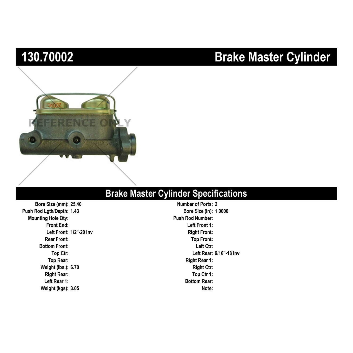 Centric Parts Premium Brake Master Cylinder 130.70002