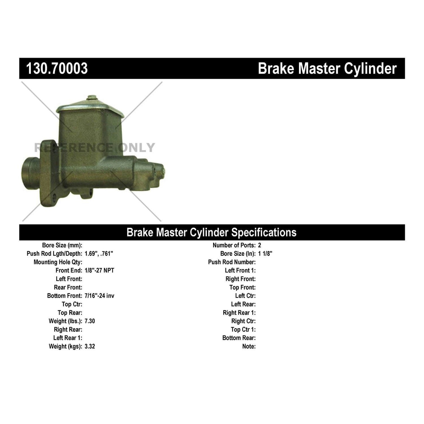 Centric Parts Premium Brake Master Cylinder 130.70003