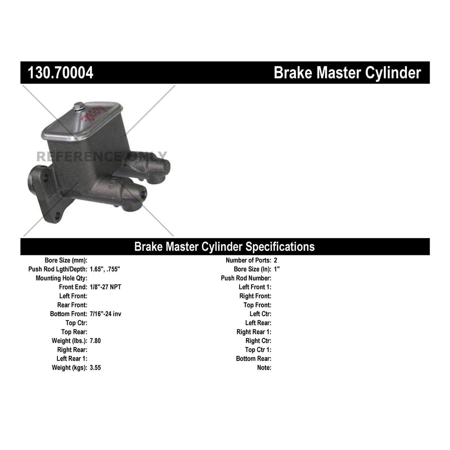 Centric Parts Brake Master Cylinder Premium for 1966-1967 Vehicles 130.70004
