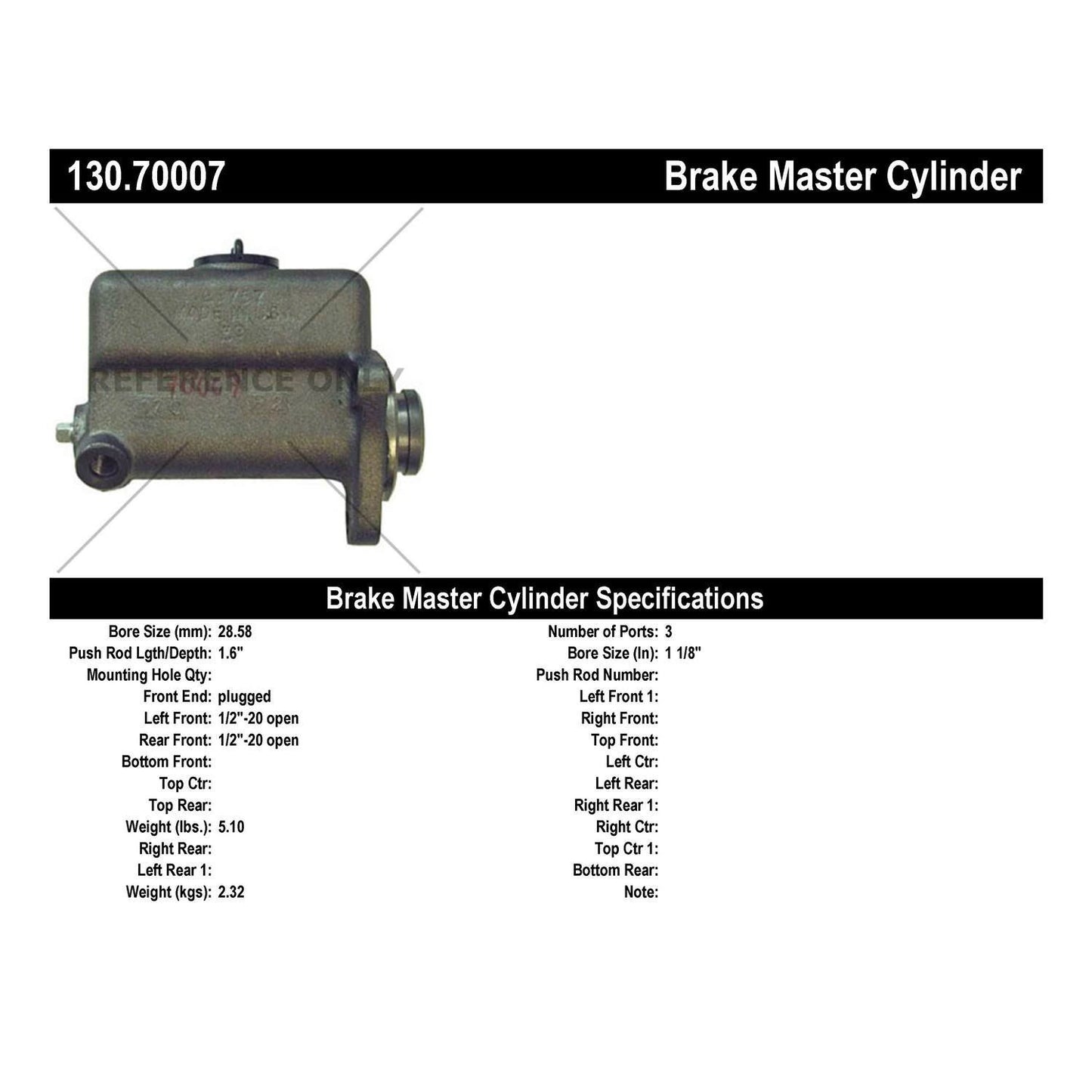 Centric Parts Brake Master Cylinder with Aluminum Casting Body for OEM Fit 130.70007