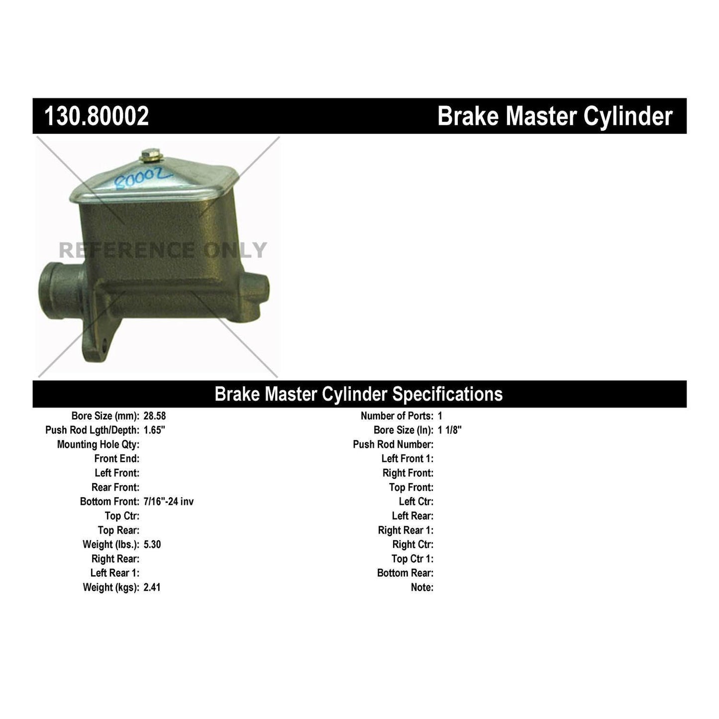 Centric Parts Brake Master Cylinder 130.80002