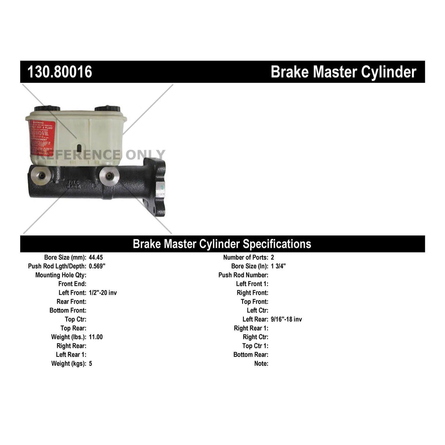 Centric Parts Brake Master Cylinder 130.80016