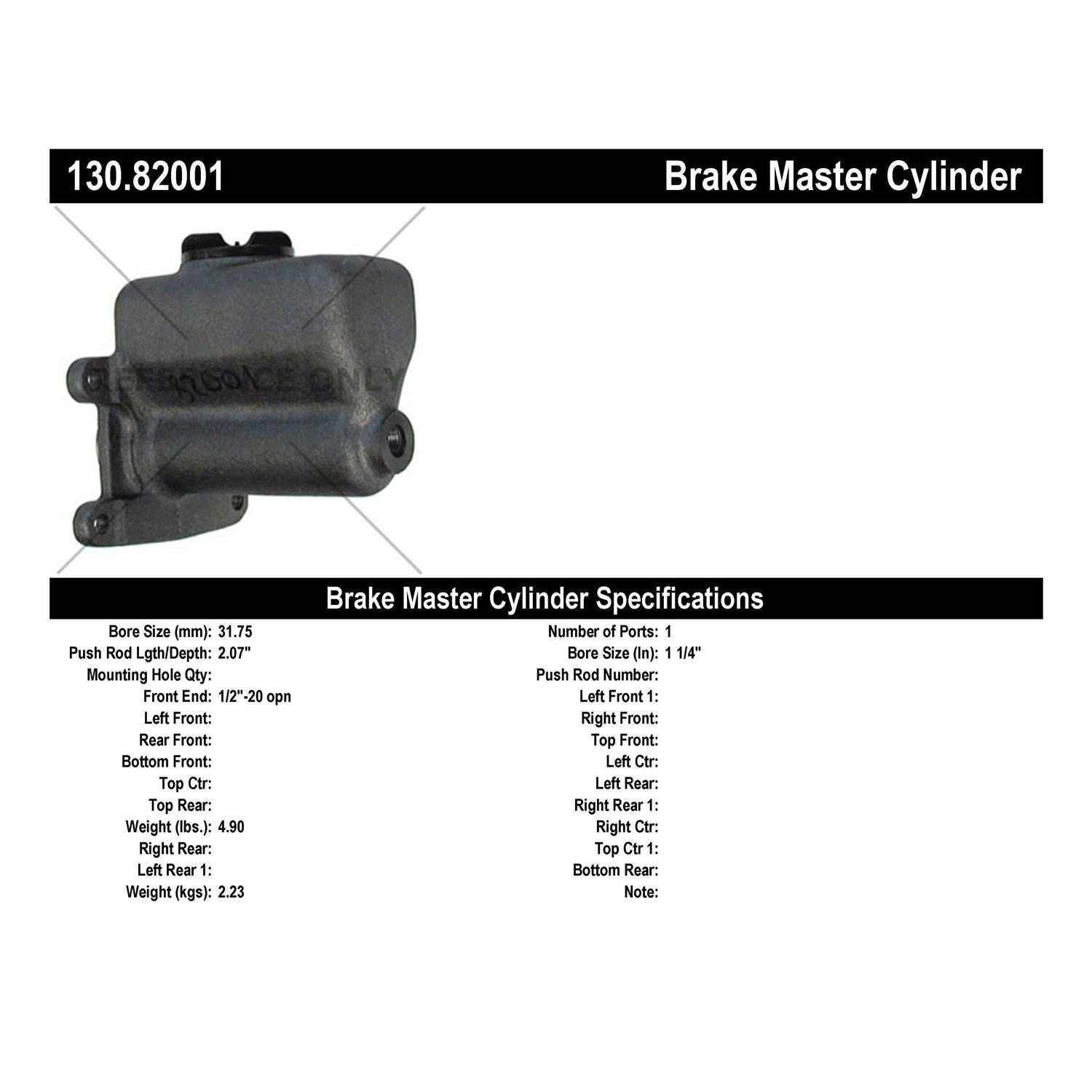 Centric Parts Premium Brake Master Cylinder 130.82001