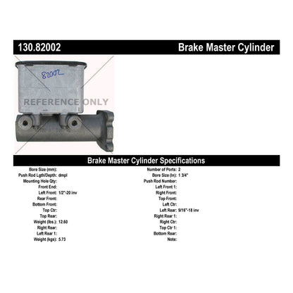 Centric Parts Brake Master Cylinder with Reservoir Switches Floats for OEM Fit 130.82002