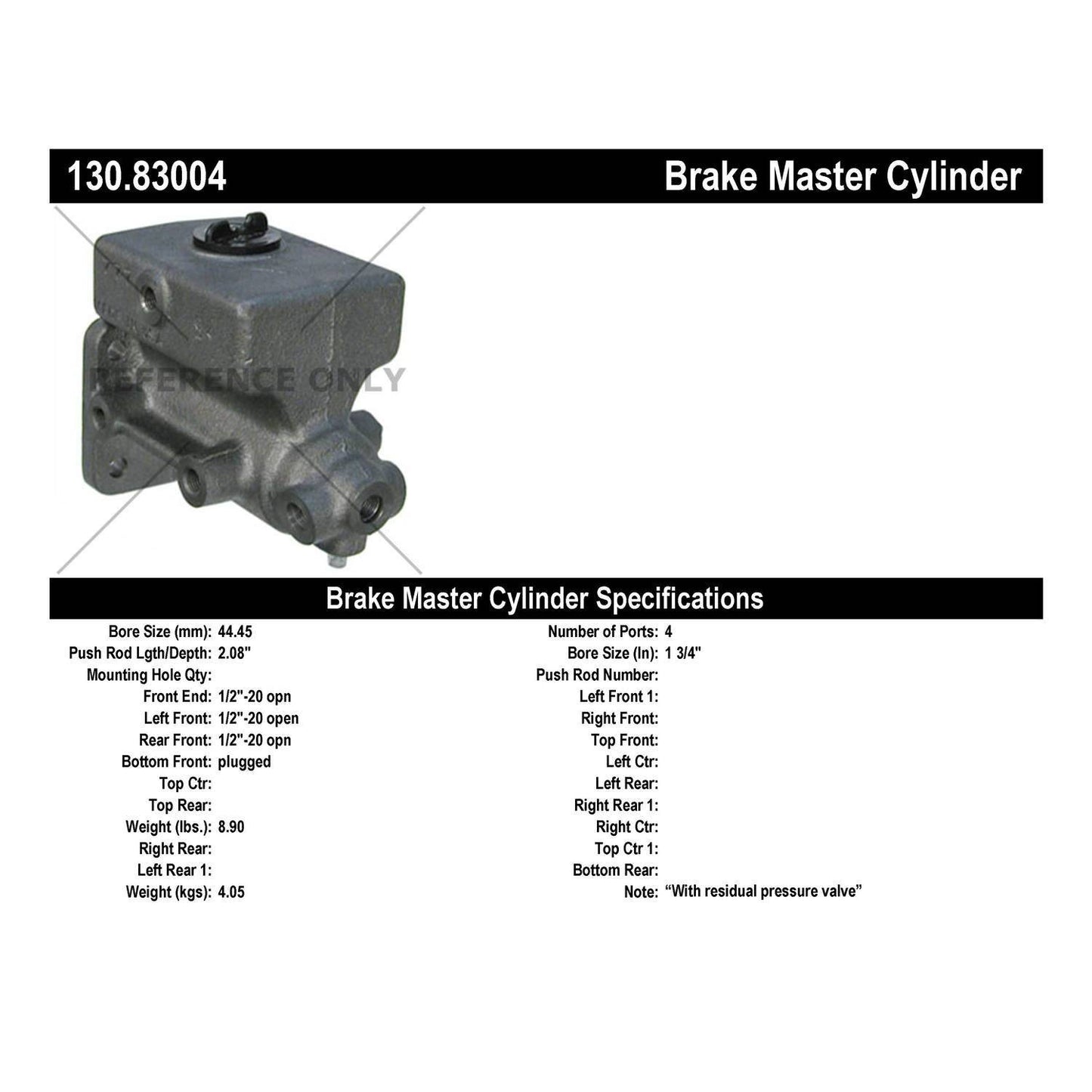 Centric Parts Brake Master Cylinder with Reservoir Switches and Floats