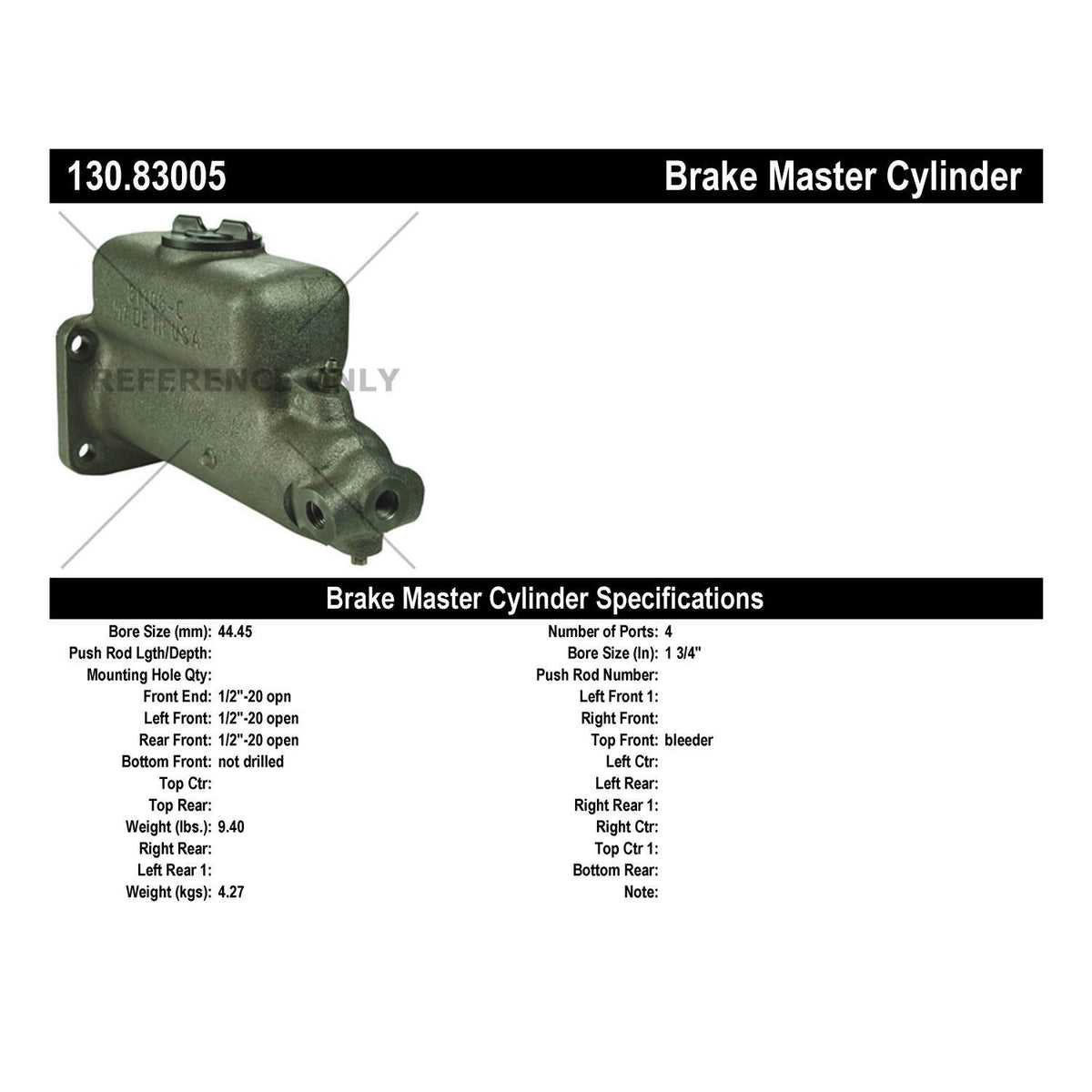 Stoptech Centric Premium Brake Master Cylinder 130.83005