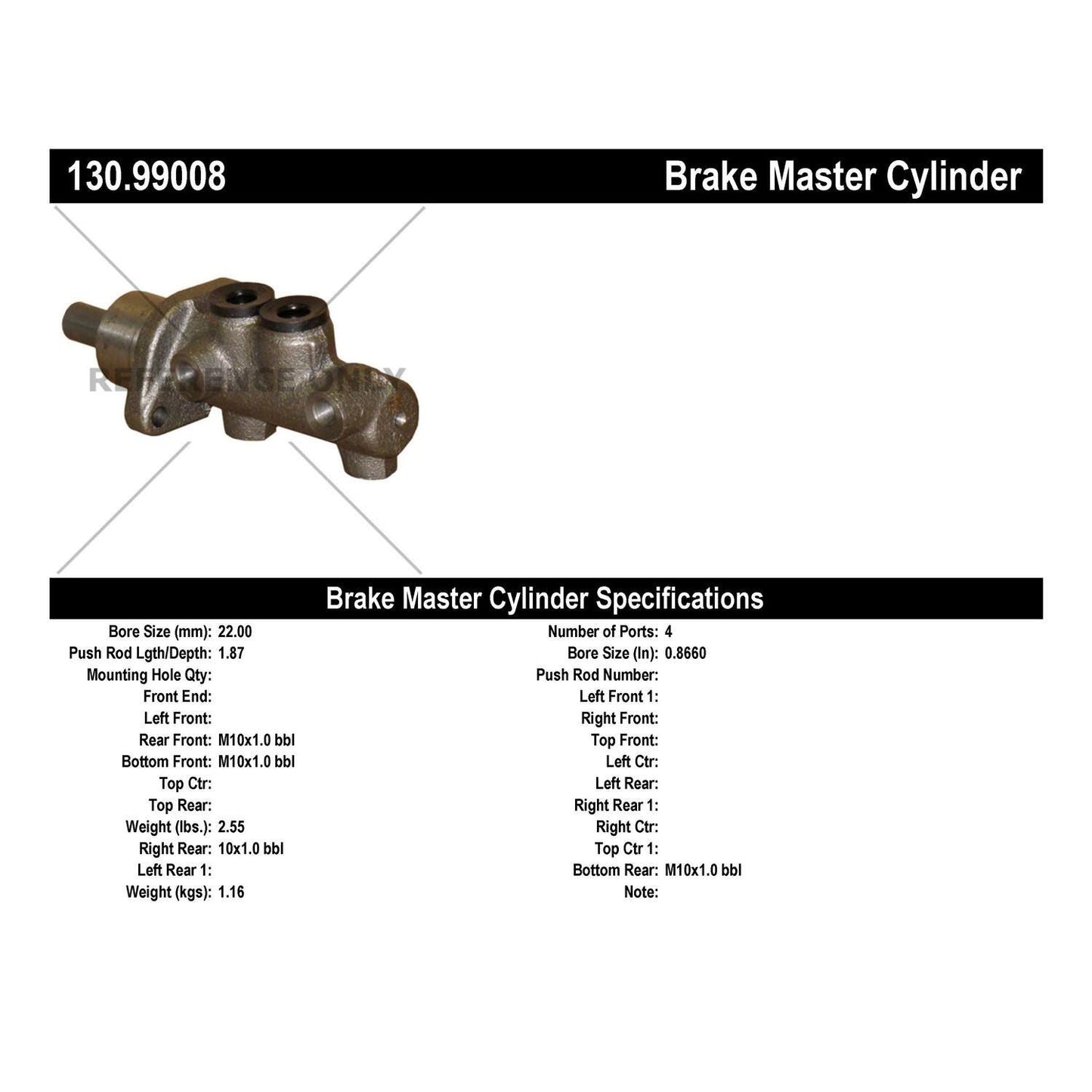Centric Parts Brake Master Cylinder with Reservoir Switches and Floats 130.99008