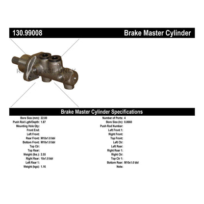 Centric Parts Brake Master Cylinder with Reservoir Switches and Floats 130.99008
