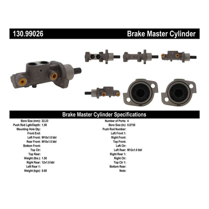 Stoptech Centric 98-09 Peugeot 206 / 97-02 Peugeot 306 Premium Brake Master Cylinder 130.99026
