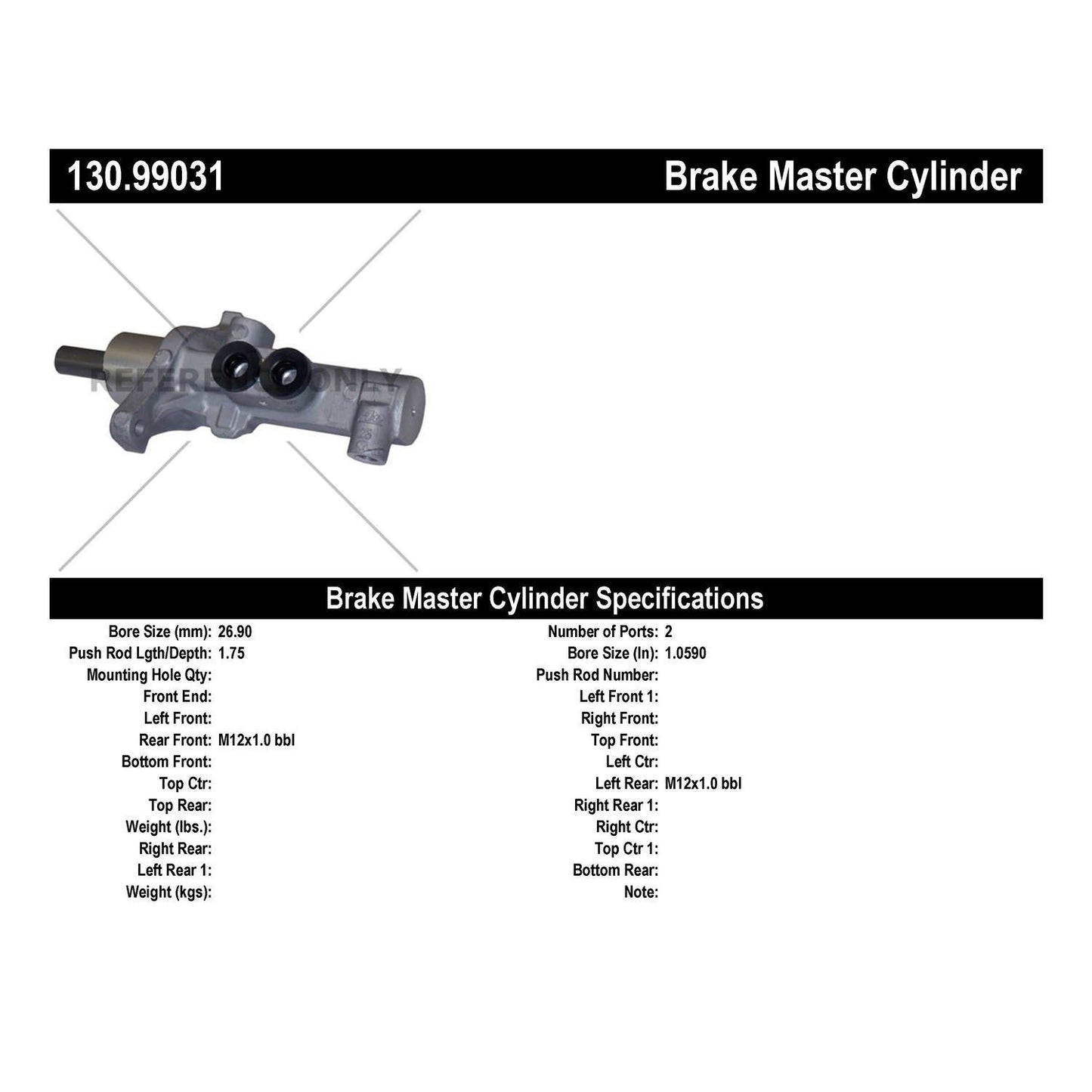 Centric Parts Premium Brake Master Cylinder 130.99031