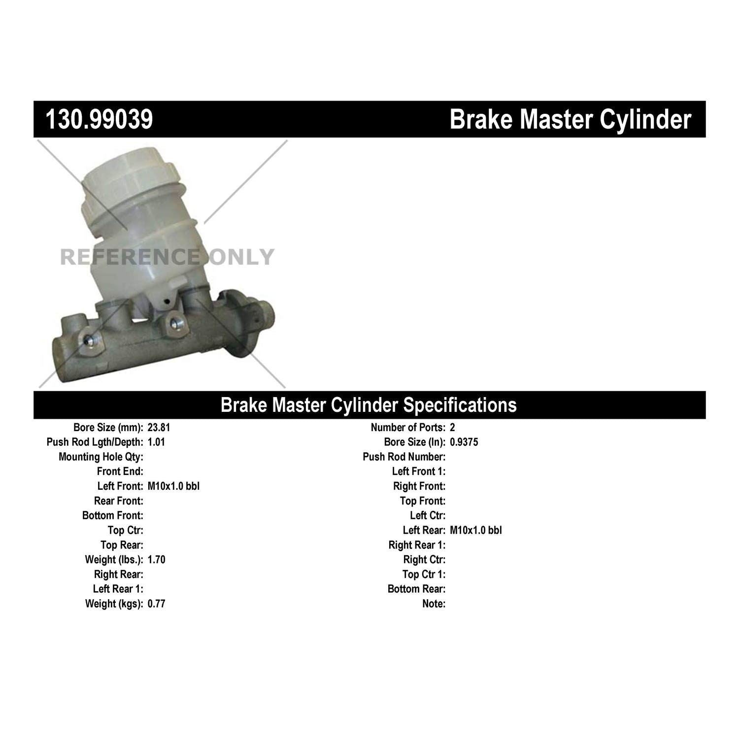 Centric Parts Premium Brake Master Cylinder 130.99039