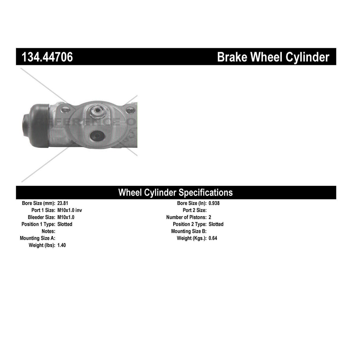 Stoptech Centric Premium Wheel Cylinder - Rear 134.44706