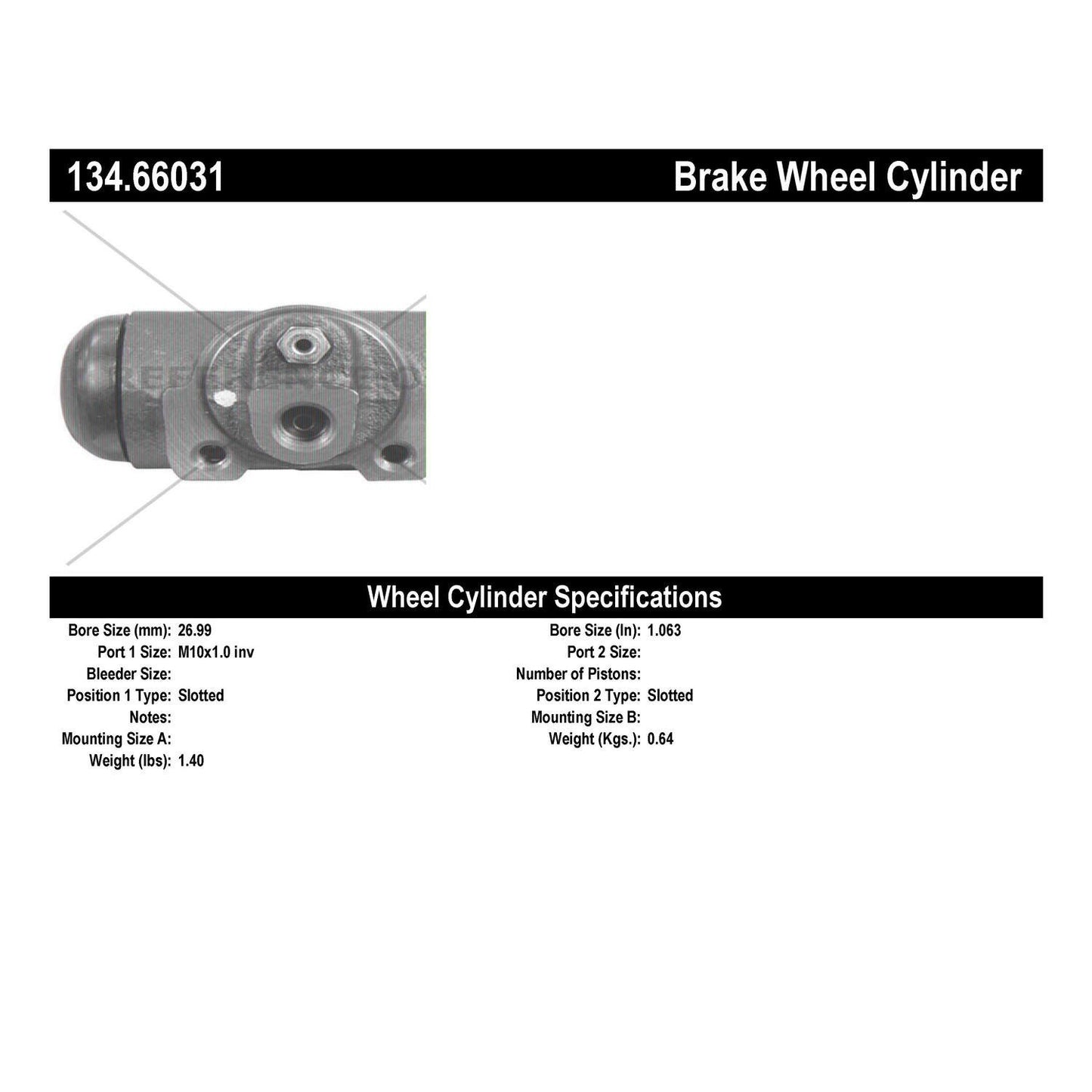 Stoptech Centric Premium Wheel Cylinder - Rear 134.66031