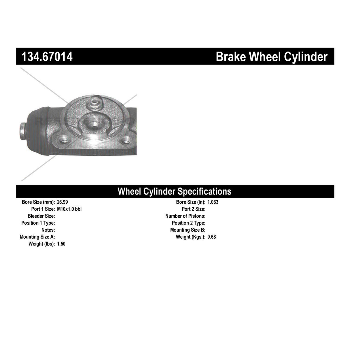 Stoptech Centric Premium Wheel Cylinder - Rear 134.67014