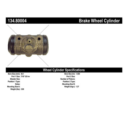 Centric Parts Drum Brake Wheel Cylinder with Brass Inserts for OE Style Replacement 134.80004