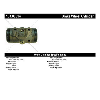 Centric Parts Drum Brake Wheel Cylinder with Brass Inserts for OE Style Replacement 134.80014
