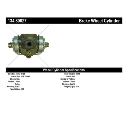 Centric Parts Drum Brake Wheel Cylinder Premium with Brass Inserts and Aluminum Castings 134.80027