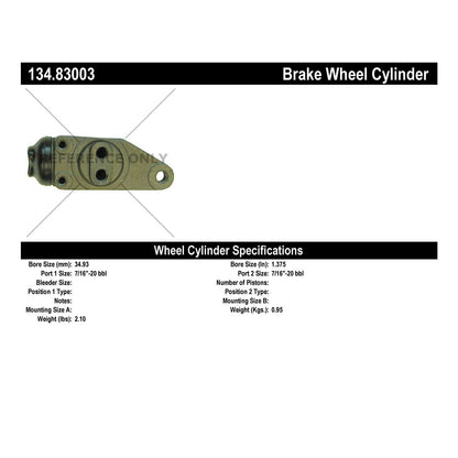Centric Parts Drum Brake Wheel Cylinder Premium with Brass Inserts and Aluminum Castings 134.83003