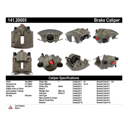 Centric Parts Disc Brake Caliper Semi-Loaded with Anti-Corrosion Finish for 1990-2003 Jaguar Vanden Plas XJ6 XJ8 XJ12 XJR 141.20005