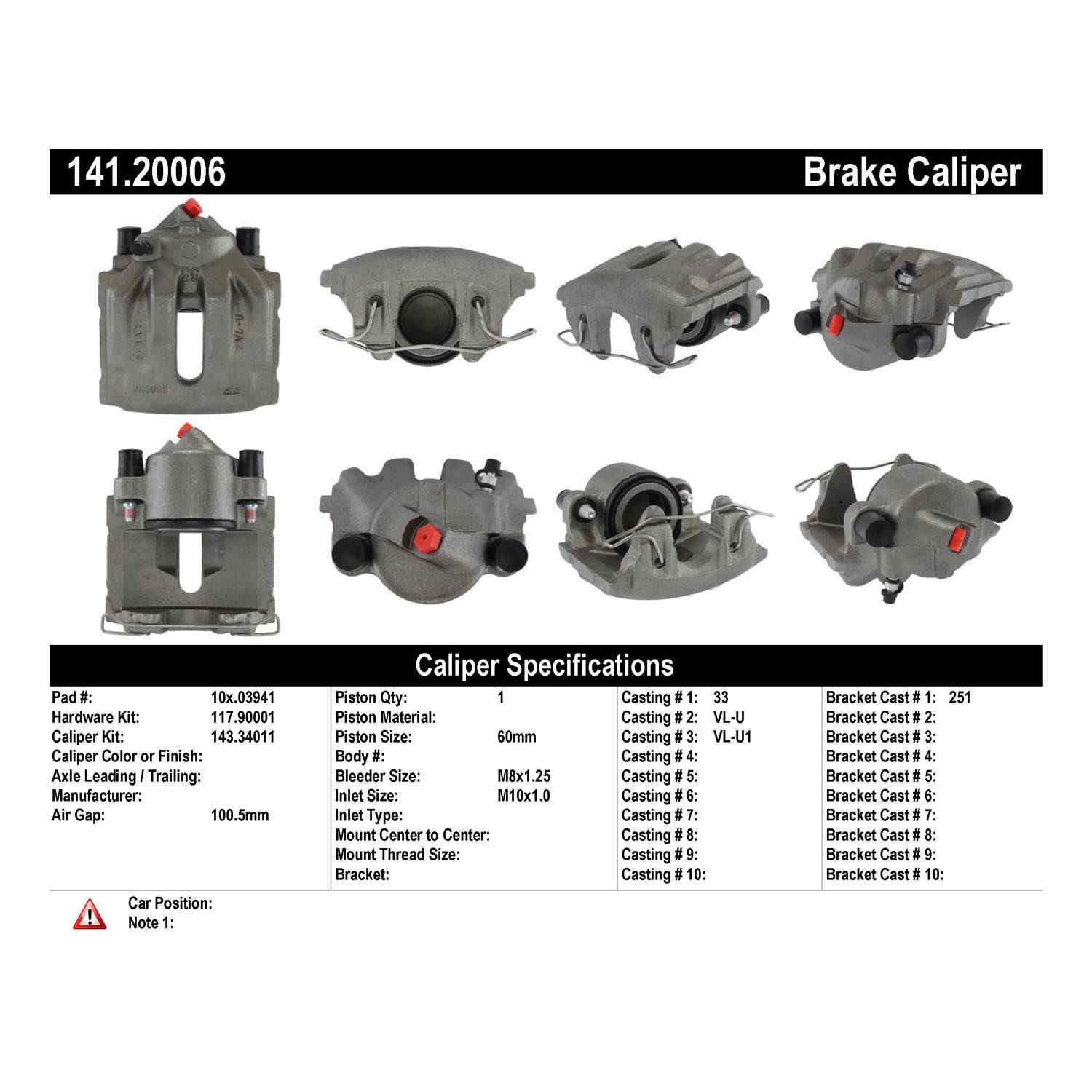 Centric Parts Semi-Loaded Brake Caliper 141.20006