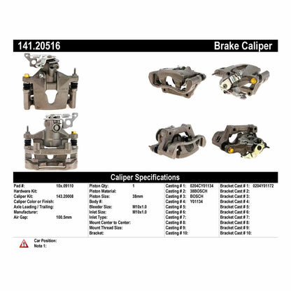 Centric Parts Disc Brake Caliper Semi-Loaded for Ford Mondeo 2004-2001 Jaguar X-Type 2004-2002 141.20516