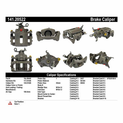 Centric Parts Disc Brake Caliper Semi-Loaded with anti‑corrosion finish for 2003‑2006 Jaguar S‑Type & Lincoln LS 141.20522