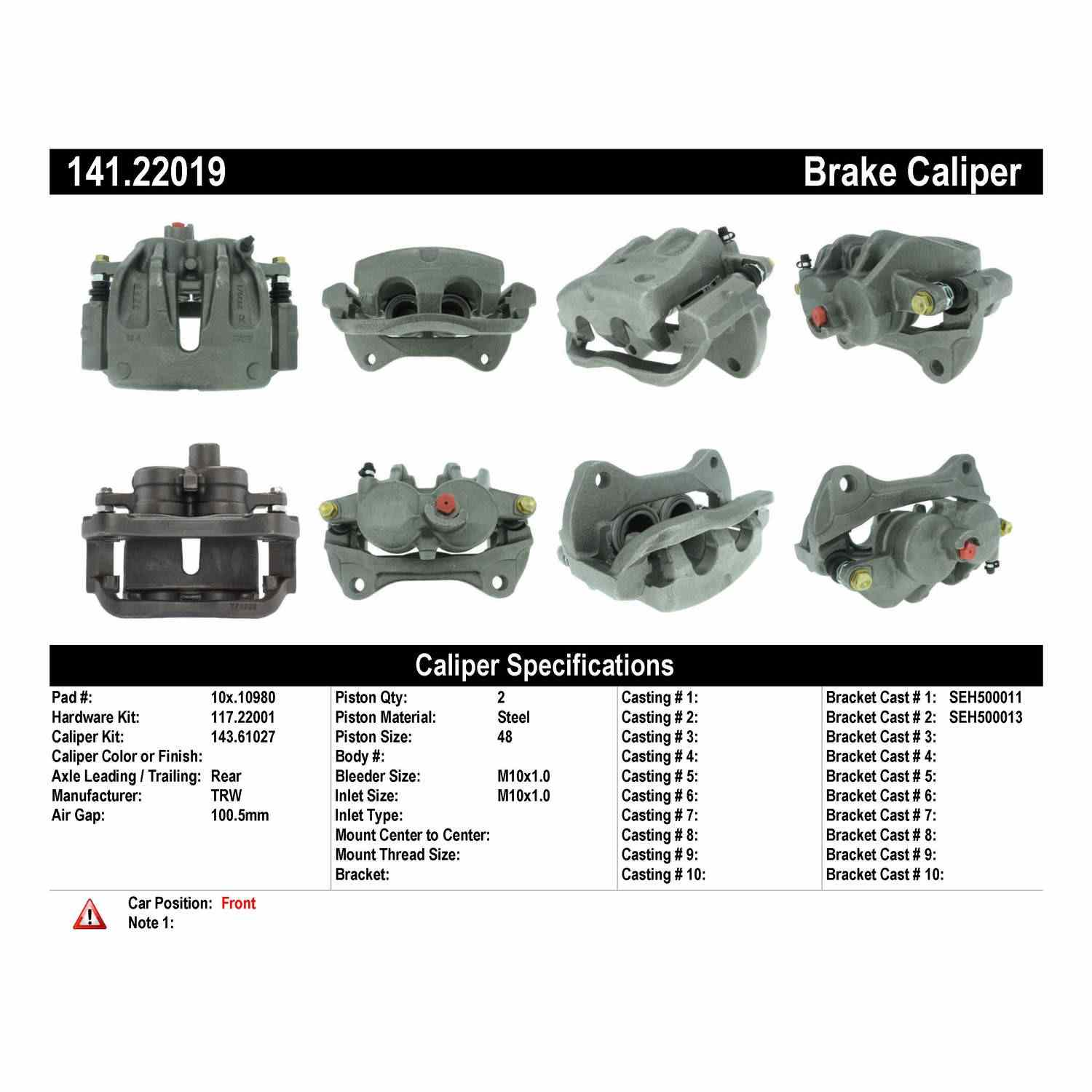 StopTech Semi-Loaded Brake Caliper 141.22019