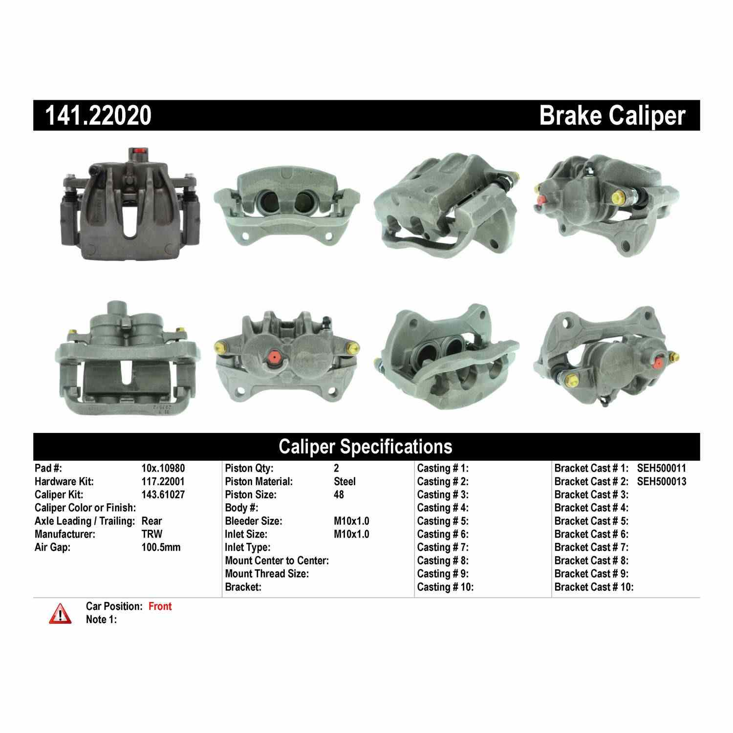 Centric Parts Semi-Loaded Brake Caliper 141.22020