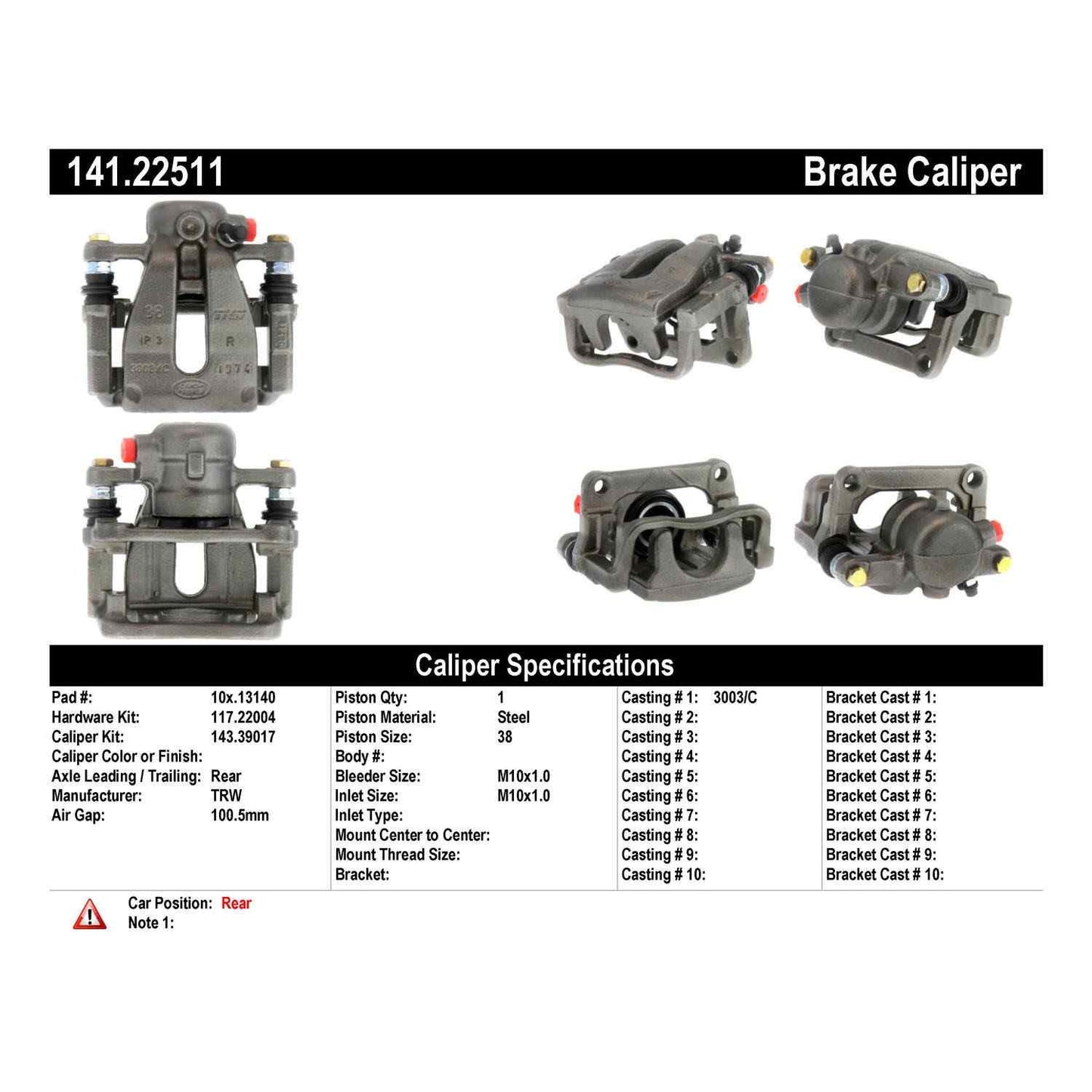 Centric Parts Disc Brake Caliper Semi-Loaded with Anti-Corrosion Finish for 141.22511