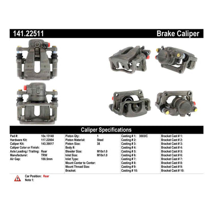 Centric Parts Disc Brake Caliper Semi-Loaded with Anti-Corrosion Finish for 141.22511