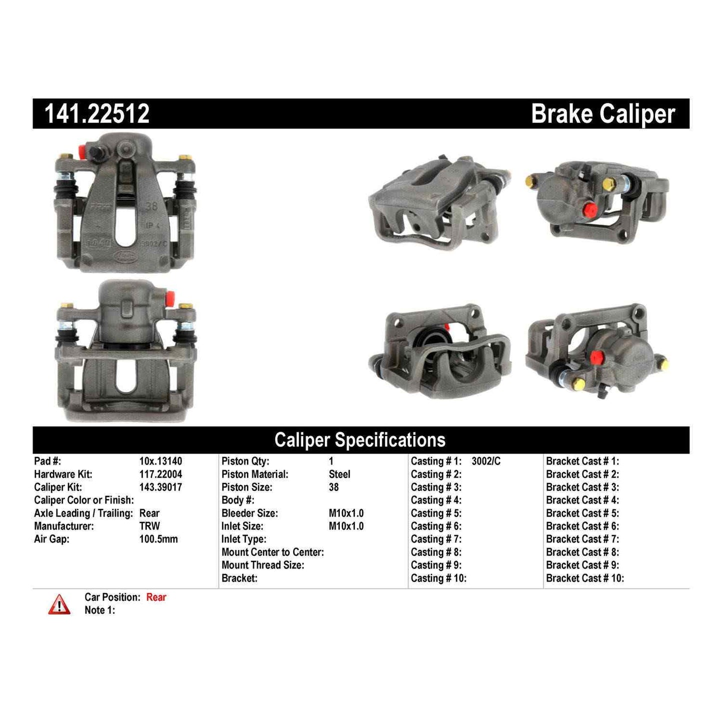 Centric Parts Semi-Loaded Disc Brake Caliper with anti-corrosion finish 141.22512
