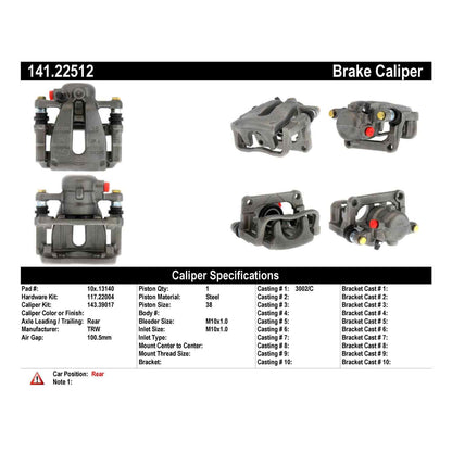 Centric Parts Semi-Loaded Disc Brake Caliper with anti-corrosion finish 141.22512
