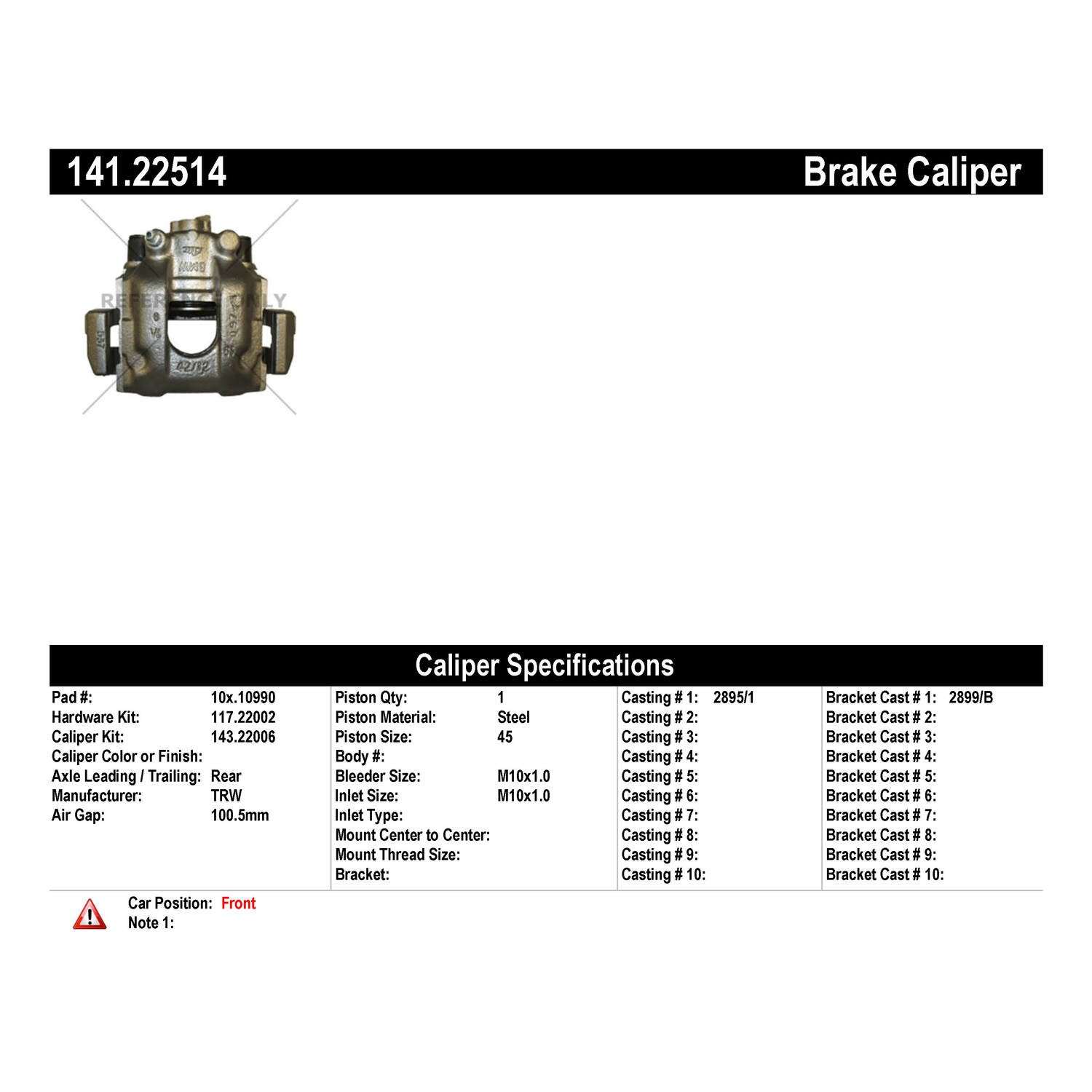 StopTech Semi-Loaded Brake Caliper 141.22514
