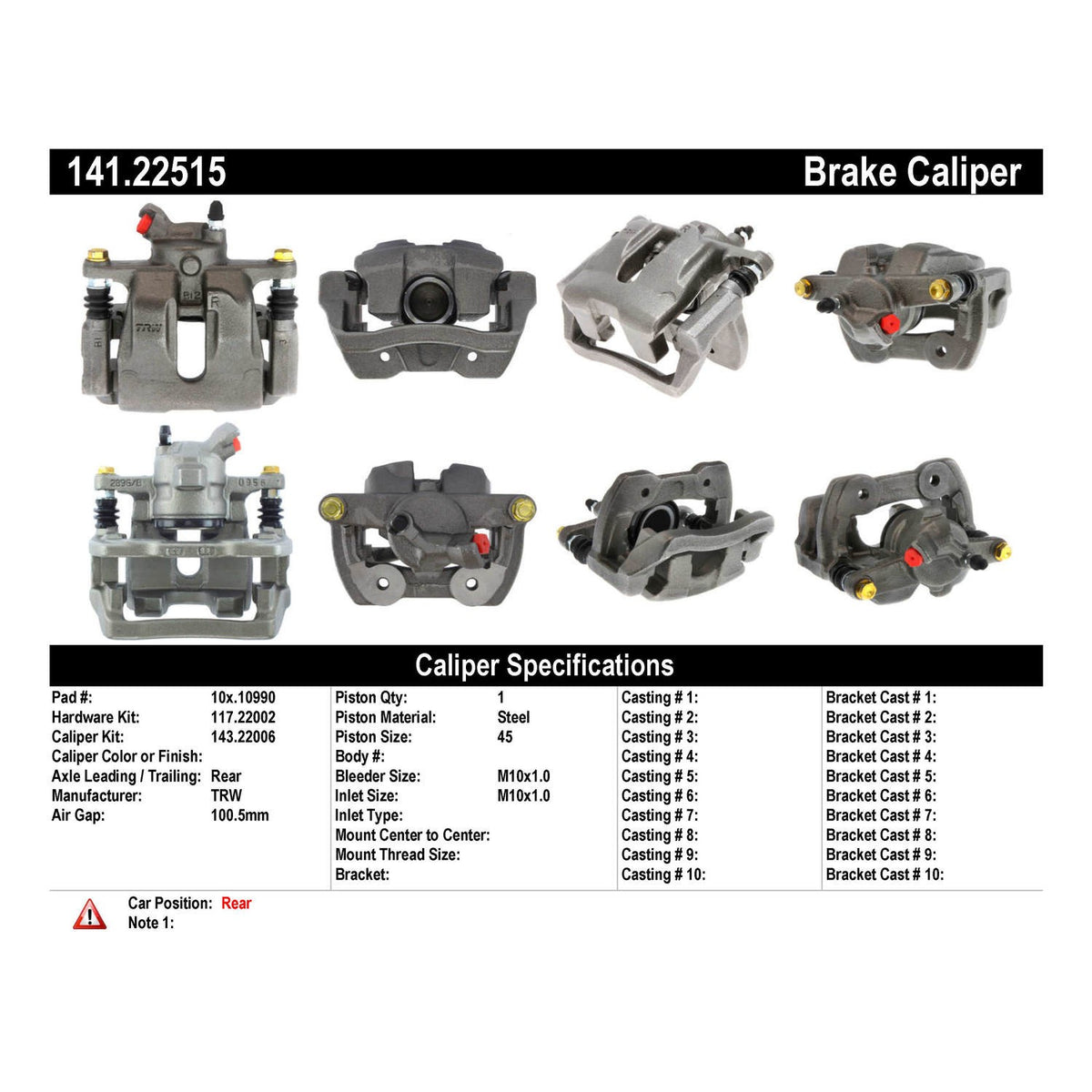 Stoptech Centric Semi-Loaded Brake Caliper - Rear Right 141.22515