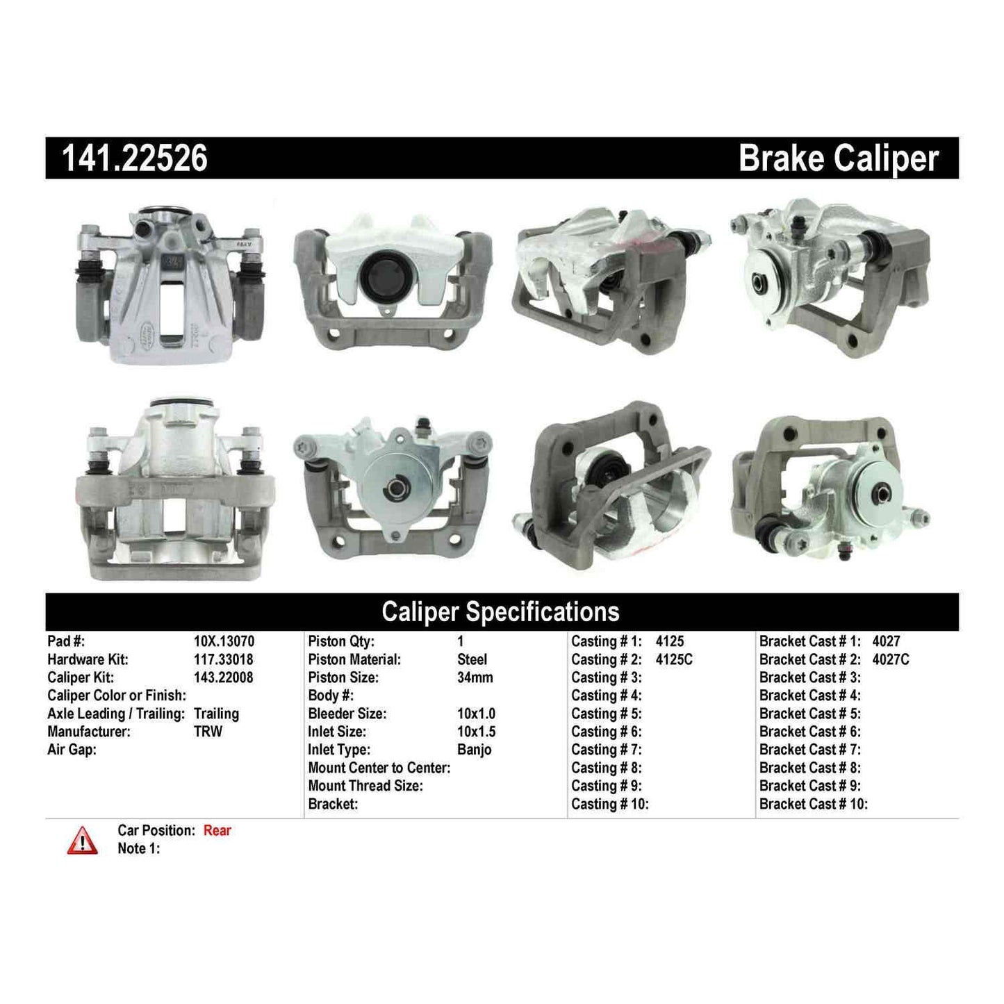 Centric Parts Disc Brake Caliper Semi-Loaded EPB 141.22526